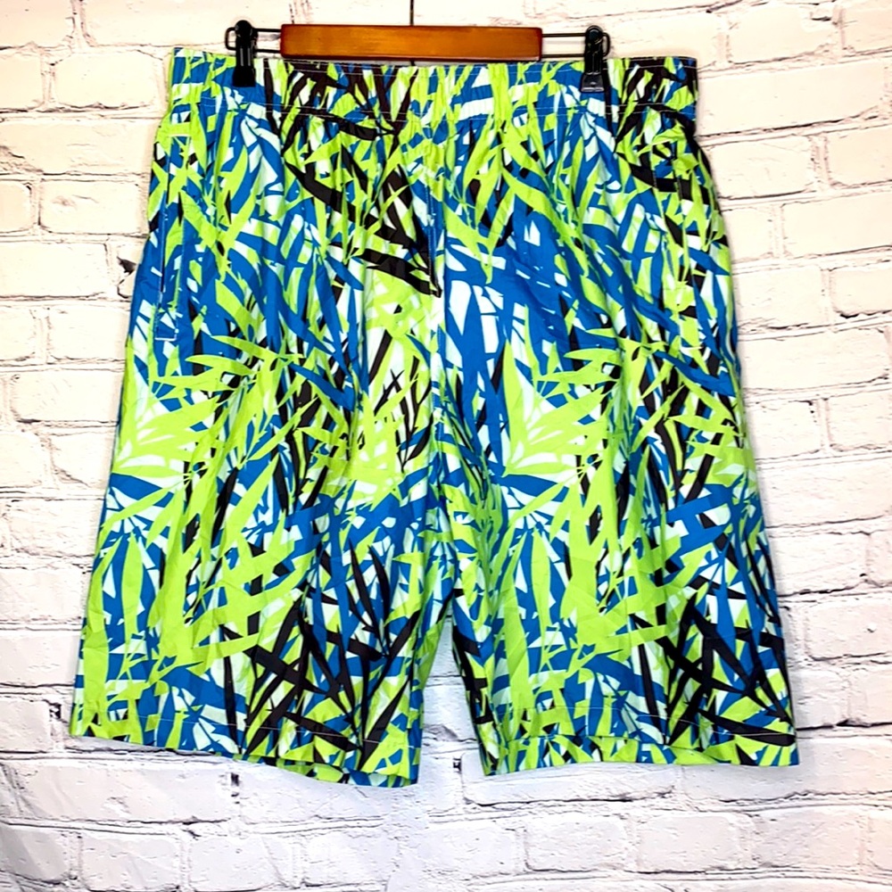Original Deluxe Blue Green Palm Swim Trunks Size X-Large